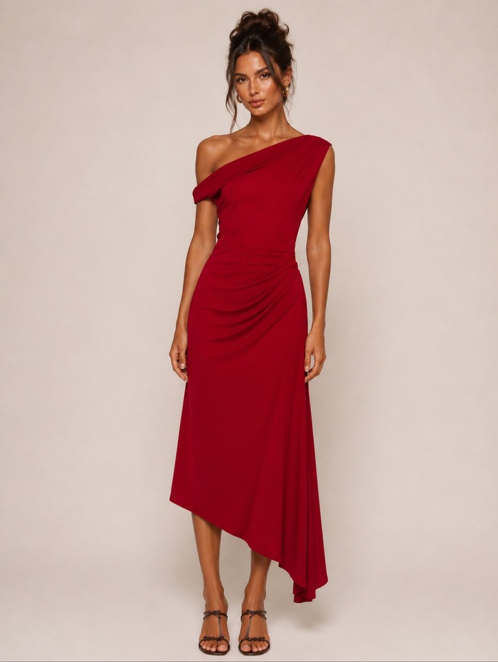 Mango Asymmetrical Pleated Hi Low Midi Dress Size S
